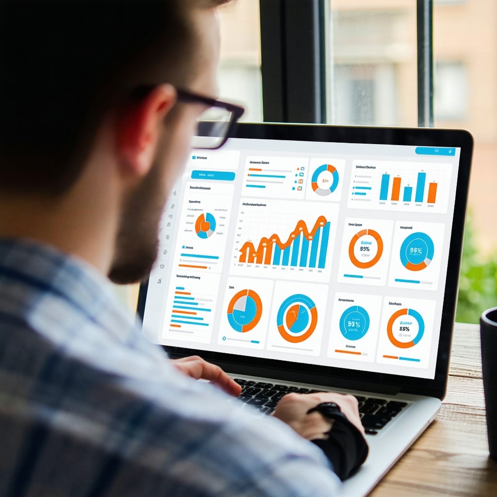 young entrepreneur on laptop selling products add charts and graphs into the image